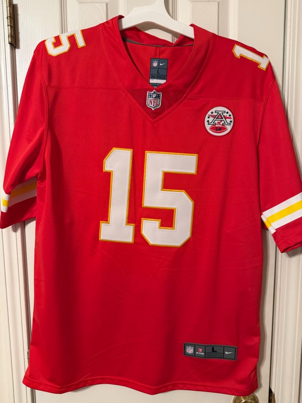 Nike Red Kansas City Football Jersey #15 with White and Gold Trim